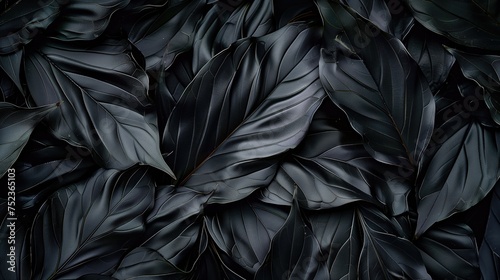 Black leaves on a dark background top view