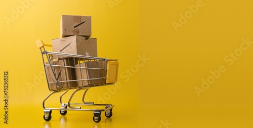 a shopping cart full of boxes
