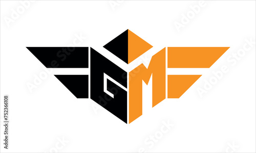 GM initial letter falcon icon gaming logo design vector template. batman logo, sports logo, monogram, polygon, war game, symbol, playing logo, abstract, fighting, typography, icon, minimal, wings logo