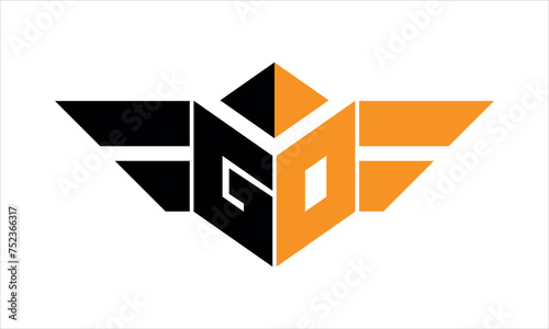 GO initial letter falcon icon gaming logo design vector template. batman logo, sports logo, monogram, polygon, war game, symbol, playing logo, abstract, fighting, typography, icon, minimal, wings logo