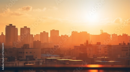 Golden Hour Glow: Urban Skyline at Sunset with Summer Heatwave Bokeh - Canon RF 50mm f/1.2L USM Capture