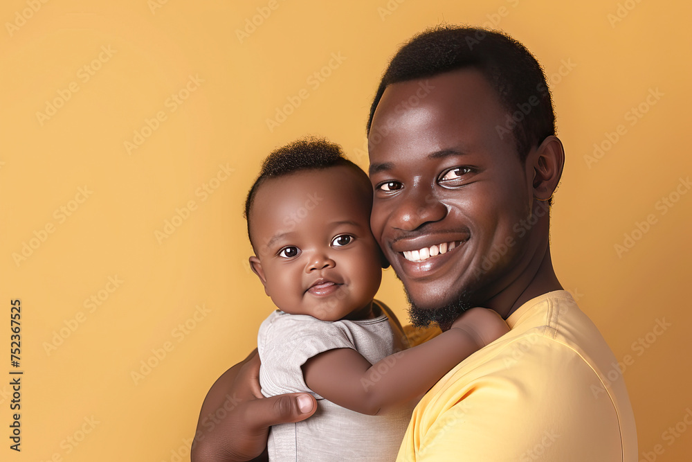 Obraz premium Happiness Of Fatherhood. Portrait of young black dad with cute little baby on his hands.
