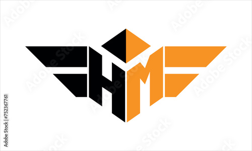 HM initial letter falcon icon gaming logo design vector template. batman logo, sports logo, monogram, polygon, war game, symbol, playing logo, abstract, fighting, typography, icon, minimal, wings logo