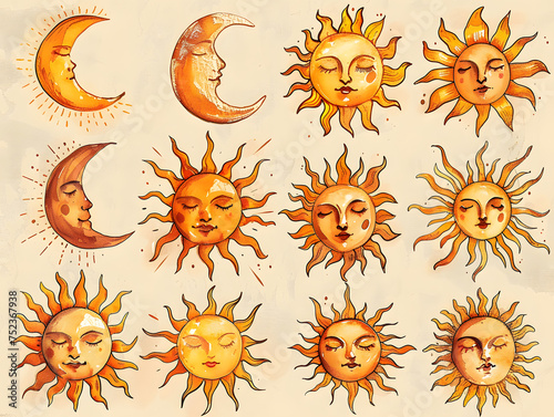 Endless possibilities: Explore the beauty of sun-themed vector illustrations, doodle sketches, and watercolor paintings.