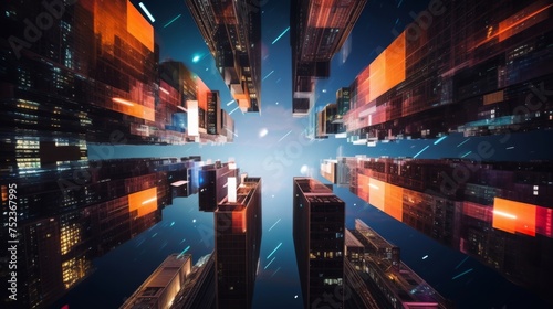 Cityscape with rotating kaleidoscopic