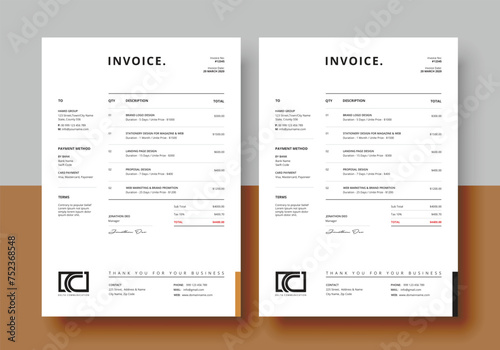 Minimal invoice form template vector design