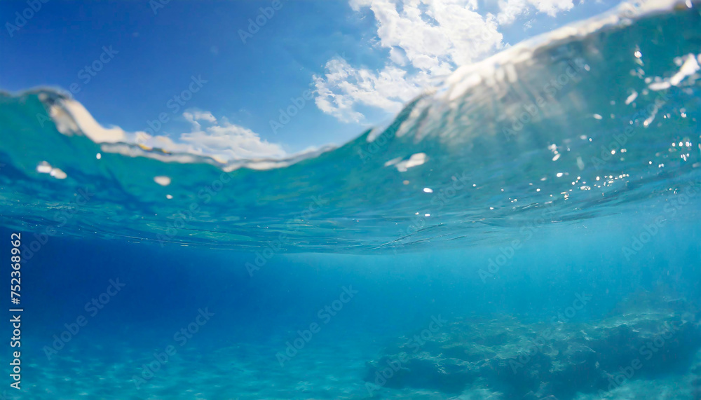 水中から見た青い海と海面（AI生成画像）