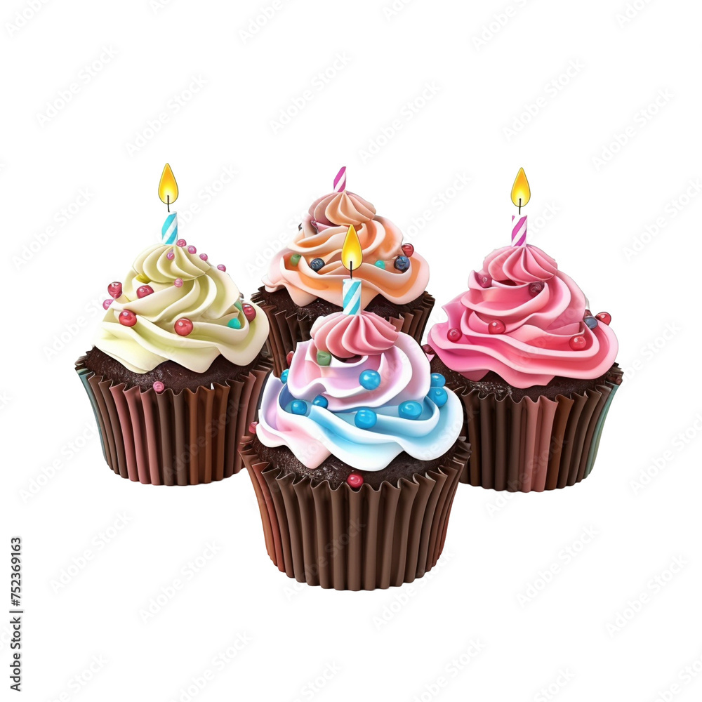birthday cupcake with candles vector cartoon illustration isolated on transparent background - Generative AI