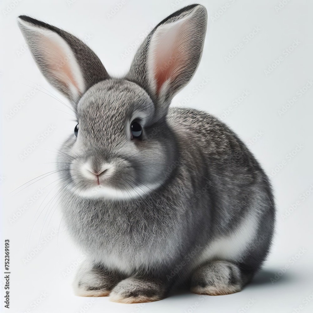 grey  rabbit on white background