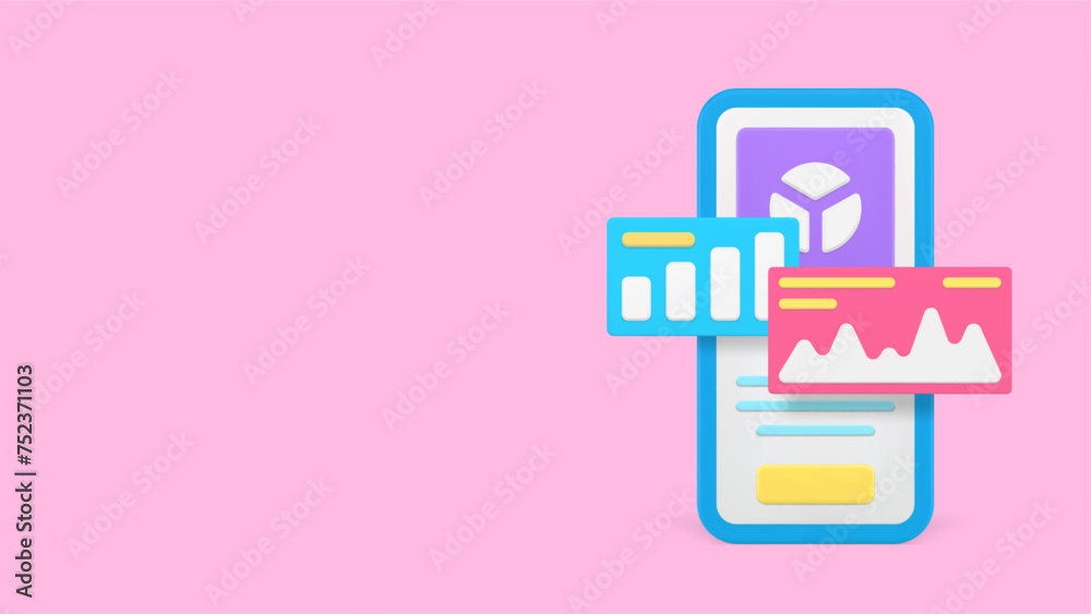 Business productivity information analyzing smartphone app banner copy space 3d icon vector Business productivity information analyzing smartphone app banner copy space 3d icon vector