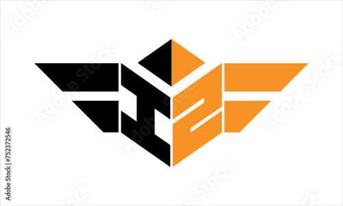 IZ initial letter falcon icon gaming logo design vector template. batman logo, sports logo, monogram, polygon, war game, symbol, playing logo, abstract, fighting, typography, icon, minimal, wings logo