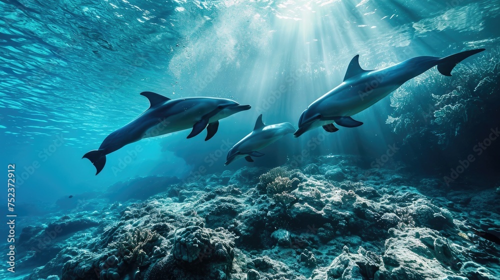 Wild life dolphins underwater photography, sea creature