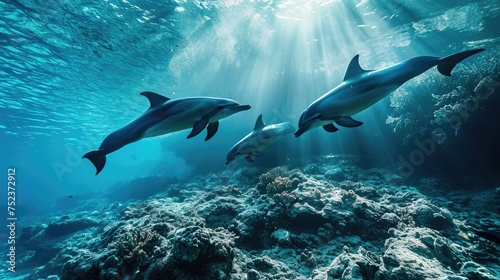 Wild life dolphins underwater photography, sea creature © thesweetsheep