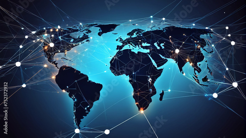 
Illustration depicting Earth connected by neural networks. Flow of technological information, generative AI