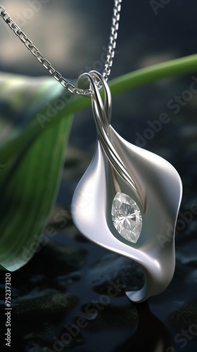 diamond necklase calla pendant White gold, calla themed, royal luxury, product photo сreated with Generative Ai photo