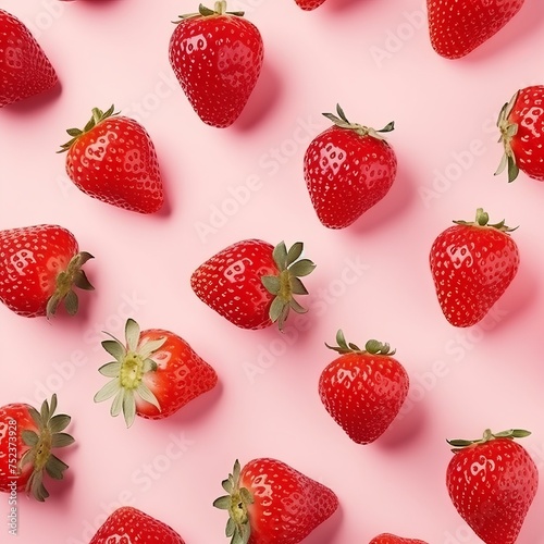 The fresh red strawberry pattern on isolated pink pastel.