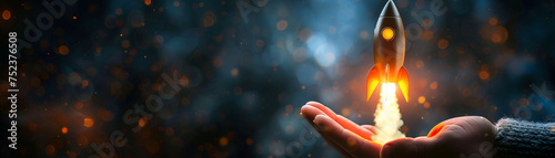 Magnate with rocket elevating from hand