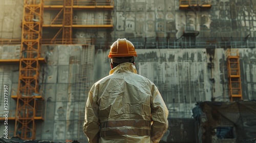 worker in protective wear at construction site   © YamunaART