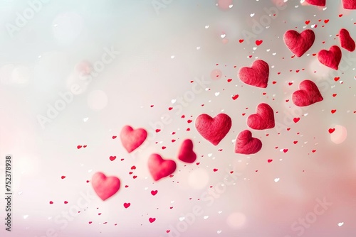 Valentine's day themed panoramic banner with abstract red hearts floating Evoking feelings of love and romance