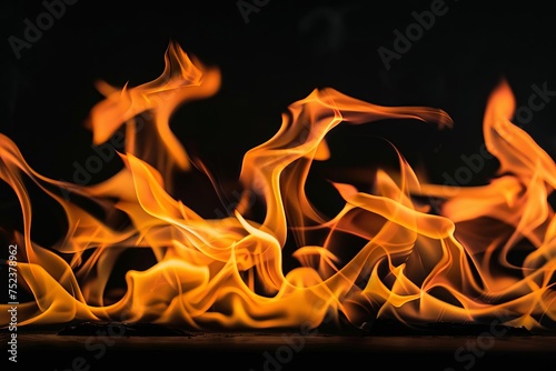 Vibrant dancing flames isolated against a pitch-black background Capturing the intense and mesmerizing energy of fire