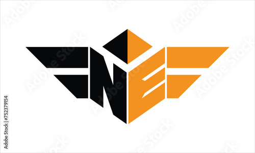 NE initial letter falcon icon gaming logo design vector template. batman logo, sports logo, monogram, polygon, war game, symbol, playing logo, abstract, fighting, typography, icon, minimal, wings logo