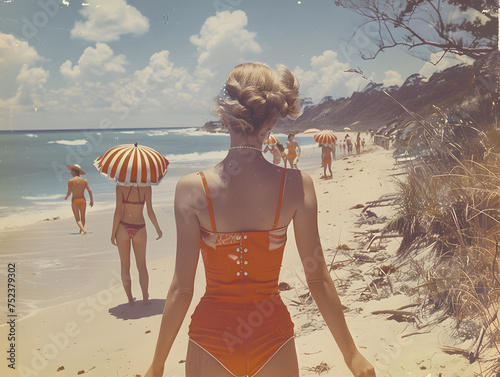 Vintage Beach Vibes: Retro Swimsuits & Classic Umbrellas