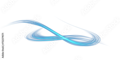 Blue glowing shiny lines effect. Luminous blue lines of speed. Light glowing effect. Light trail wave, fire path trace line and incandescence curve twirl. PNG.
