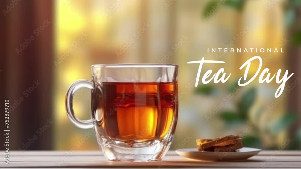 International Tea Day text animation with tea on the table as background. Generative AI International Tea Day text animation with tea on the table as background. Generative AI