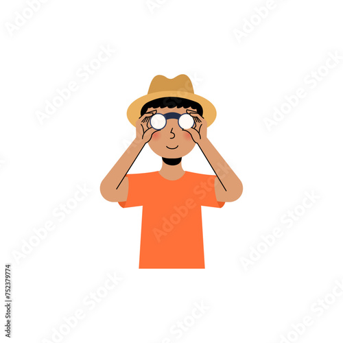 Boy using Binoculars Illustration
