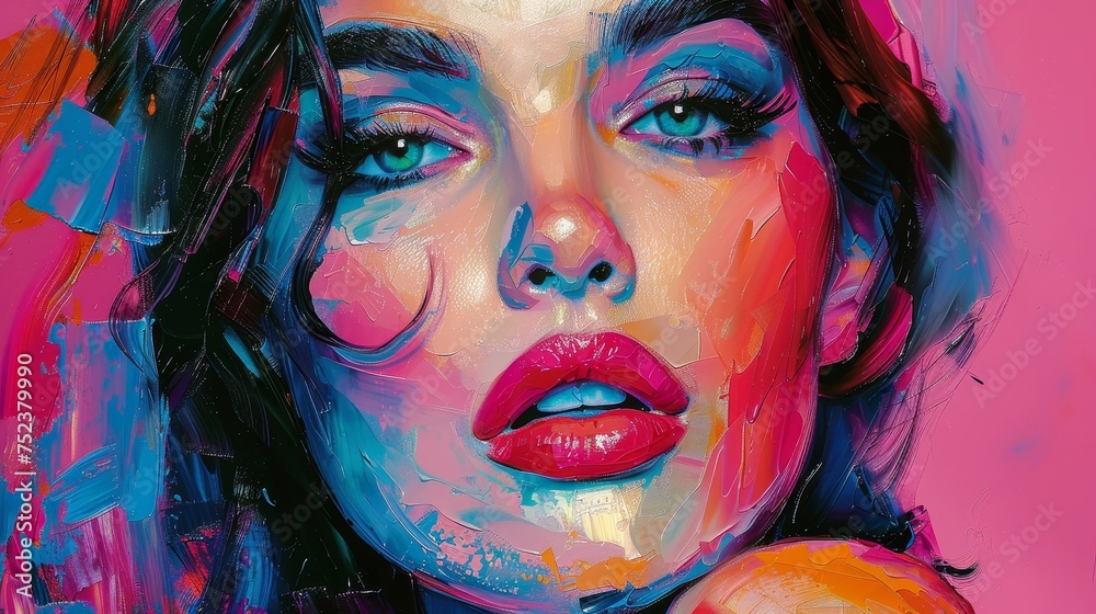 Abstract art of a woman's face with bold, vibrant brushstrokes and dynamic colors conveying emotion.