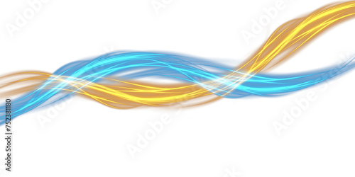 Blue and yellow glowing shiny lines effect. Luminous golden and blue lines of speed. Light glowing effect. Light trail wave, fire path trace line and incandescence curve twirl. PNG. © Orange Sky
