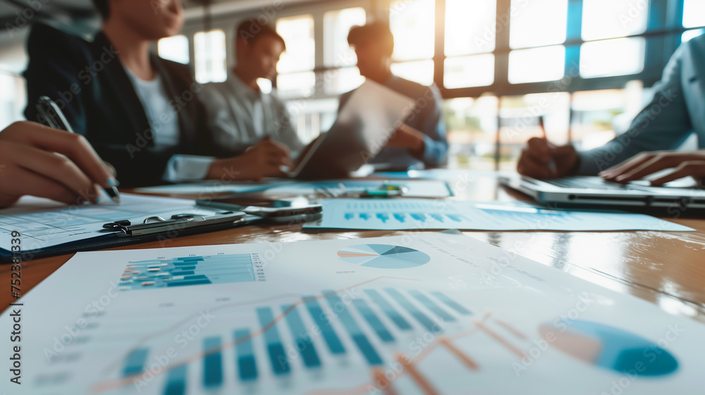 Business partners meeting and analyzing statistic financial with graph in office. Business partners meeting and analyzing statistic financial with graph in office.