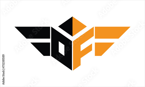 OF initial letter falcon icon gaming logo design vector template. batman logo, sports logo, monogram, polygon, war game, symbol, playing logo, abstract, fighting, typography, icon, minimal, wings logo