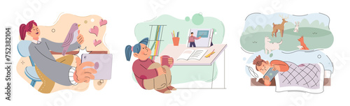 Gadget addiction. Vector illustration. Gadget addiction can lead to feelings isolation and detachment from real world The constant connectivity provided by gadgets can be both blessing and curse
