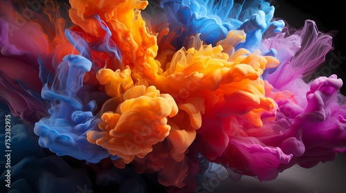 A symphony of colors emerges as liquids collide, creating an explosive burst of abstract art captured flawlessly by an HD camera