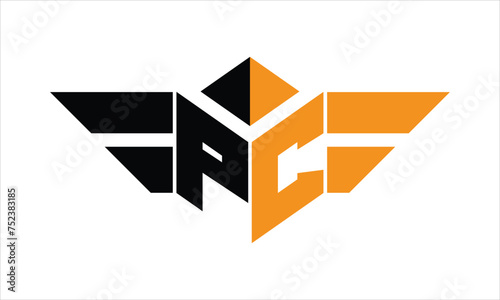 PC initial letter falcon icon gaming logo design vector template. batman logo  sports logo  monogram  polygon  war game  symbol  playing logo  abstract  fighting  typography  icon  minimal  wings logo