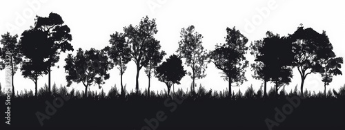 silhouette of a deciduous forest, village, sketch, without background, simple lines, minimalism photo
