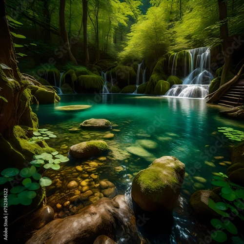 small water fall and trees in forest