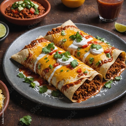 Photo of Enchiladas, close-up of restaurant menu dish