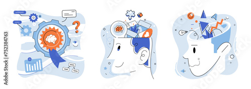 Mindset. Vector illustration. A positive mindset is key to unlocking your full potential The mind is powerful tool for generating innovative ideas Attitude plays crucial role in personal improvement