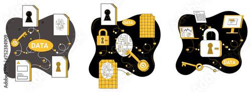 Data security vector illustration. Trust flourishes when data protection is guiding principle in business Data security acts as insurance policy for privacy information In world technology data photo