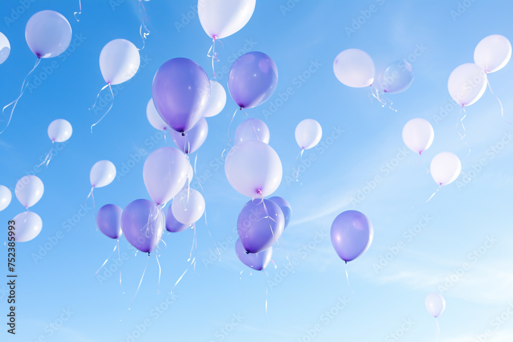 stock photo,Balloon release with periwinkle balloons for a magical moment. wedding, simple composition сreated with Generative Ai
