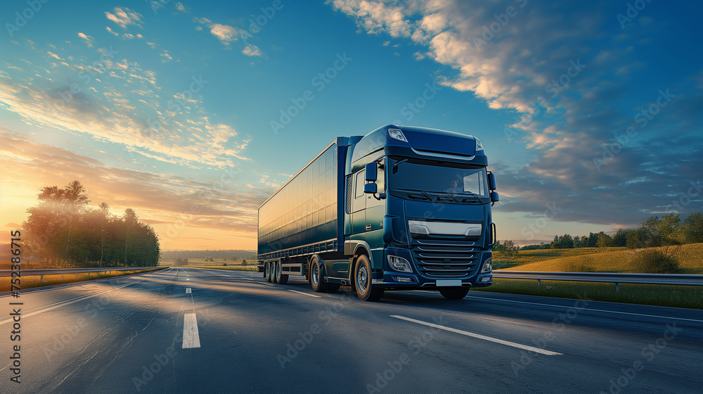 Lorry transport in motion on motorway - obrazy, fototapety, plakaty 