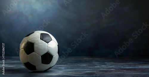 Soccer ball on a dark background with copyspace for text