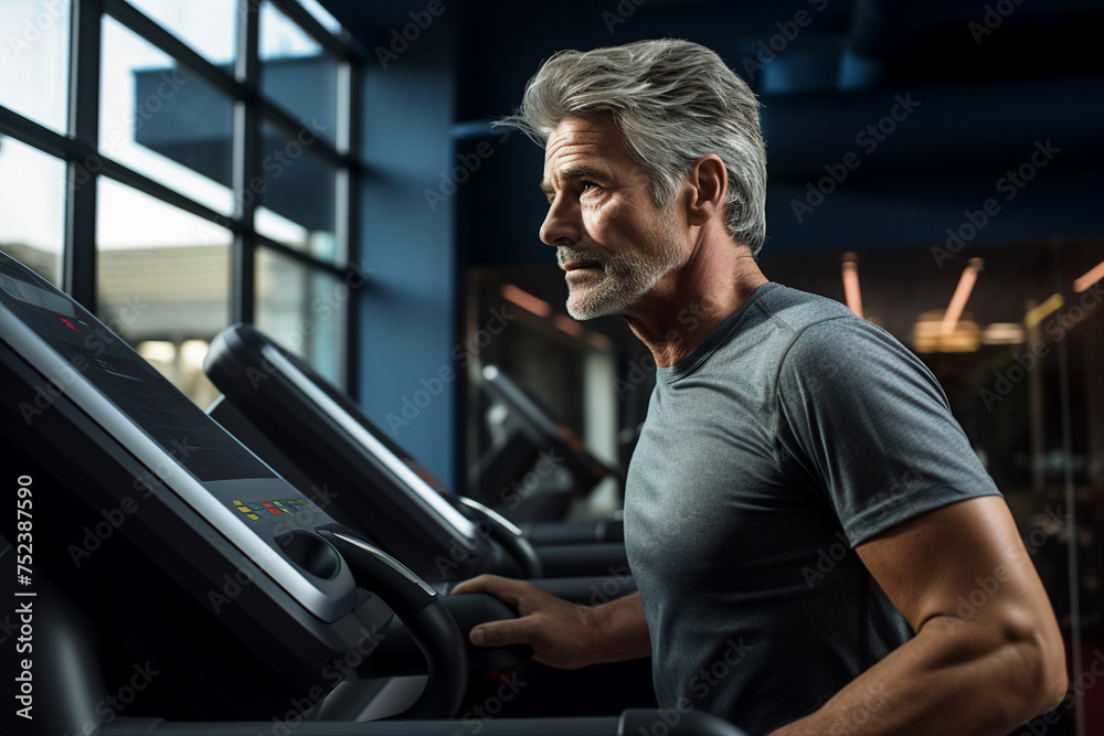 Elderly people pensioners working out in modern interior big spacious gym Generative AI illustration Elderly people pensioners working out in modern interior big spacious gym Generative AI illustration