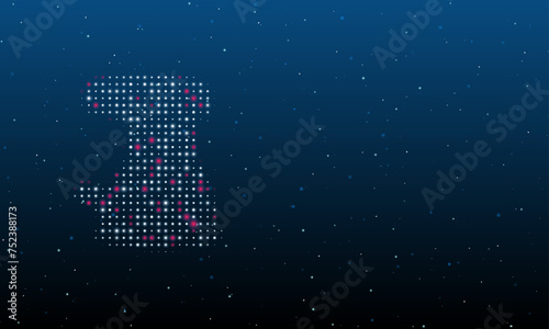 On the left is the sanding machine symbol filled with white dots. Background pattern from dots and circles of different shades. Vector illustration on blue background with stars