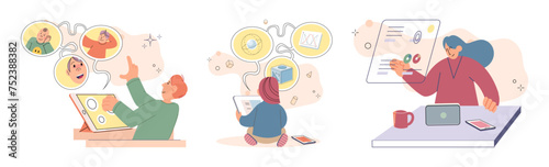 Gadget addiction. Vector illustration. The digital age has given rise to new forms addiction, such as gadget addiction The excessive use devices and apps affects users social interactions