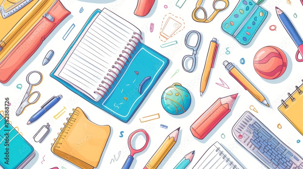 Seamless illustration of school supplies, textbooks books Seamless illustration of school supplies, textbooks books