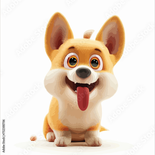 Cute funny kawaii fluffy cartoon orange corgi puppy 