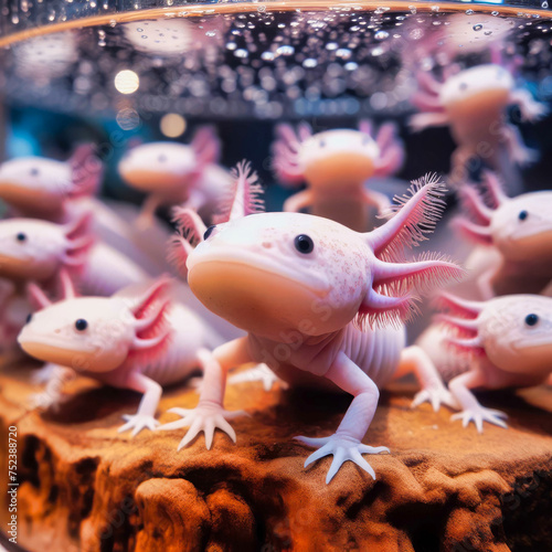 a cluster of curious baby axolotls © Diego